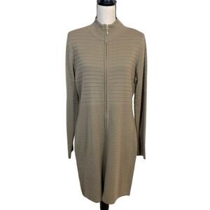Calvin Klein Taupe Ribbed Zip Front Sweater Dress Size Large
